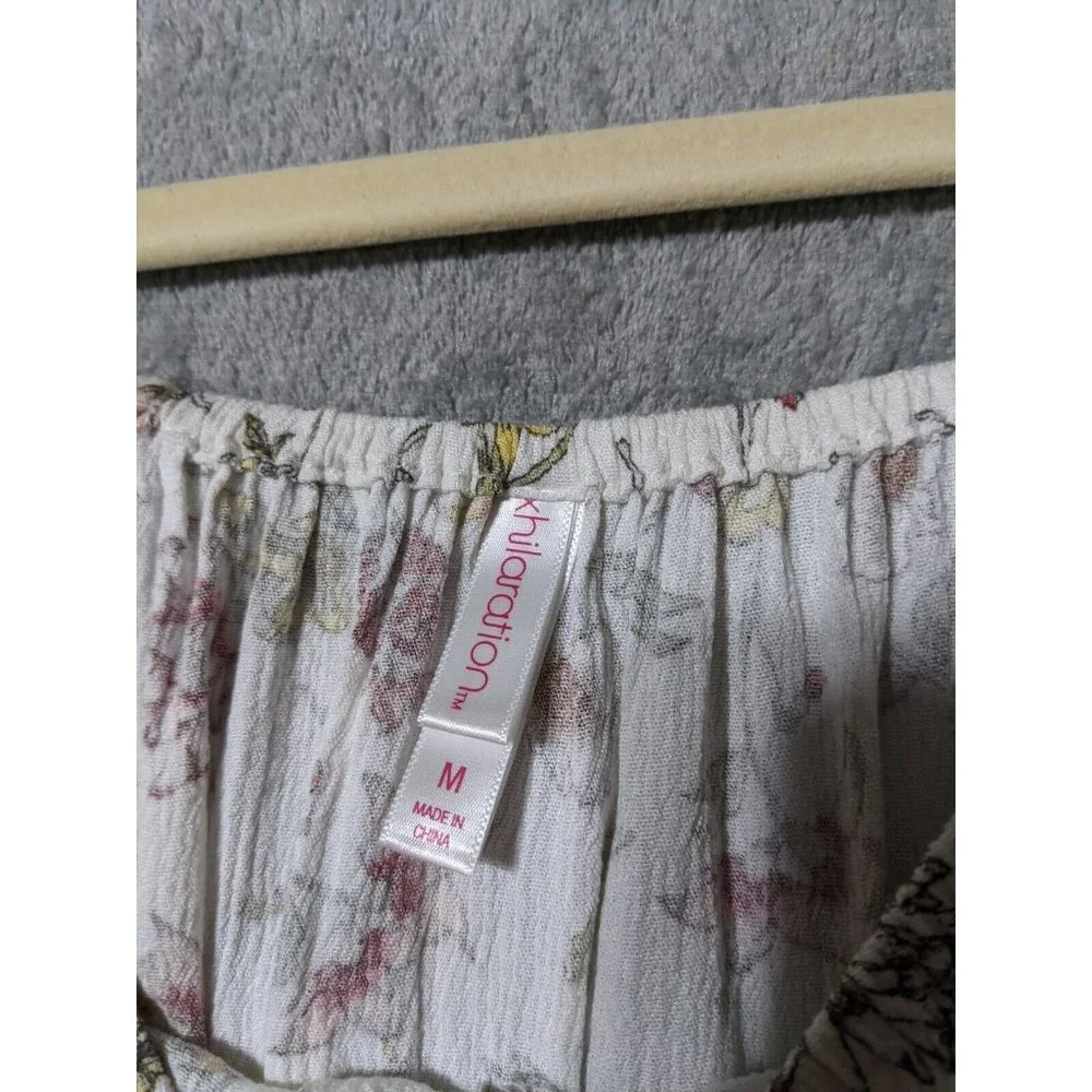 🍑XHILARATION Women 100% Rayon Knit Top Cropped Floral Multicolor MEDIUM (8-10) - Picture 2 of 11